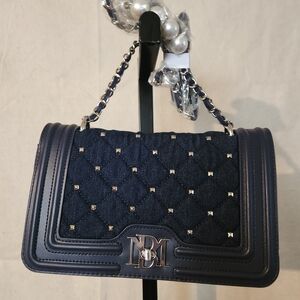 Badgley Mischka Navy Jean Quilted Crossbody Bag